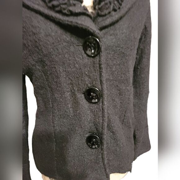 Marisa Christina Boil Wool Black Floral Neck Design Jacket Size Petite Small - Picture 4 of 9
